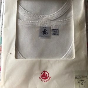 Two white Petit Bateau shirts Size 16 ans in box.